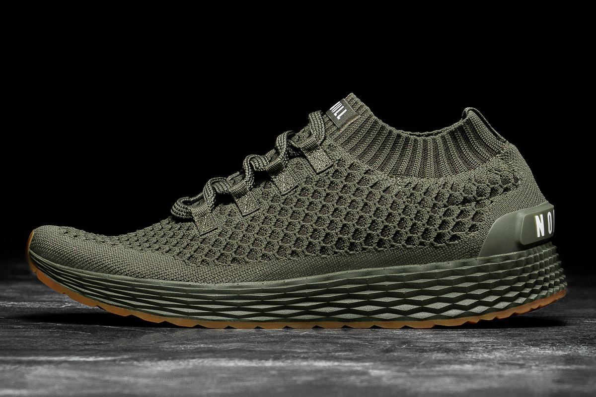 Nobull Army Knit Runner Men's Running Shoes Olive | Australia (RL0658)